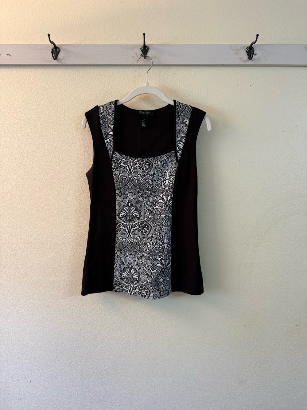 White House Black Market Black Tank with Silver Damask Front